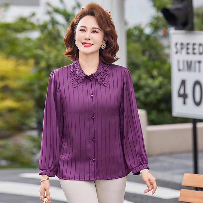 

2026 Spring Mori Girl 3D Lace Stripe Loose Cardigan Long Sleeve Blouse 2XL (52-60 kg) фиолетовый
