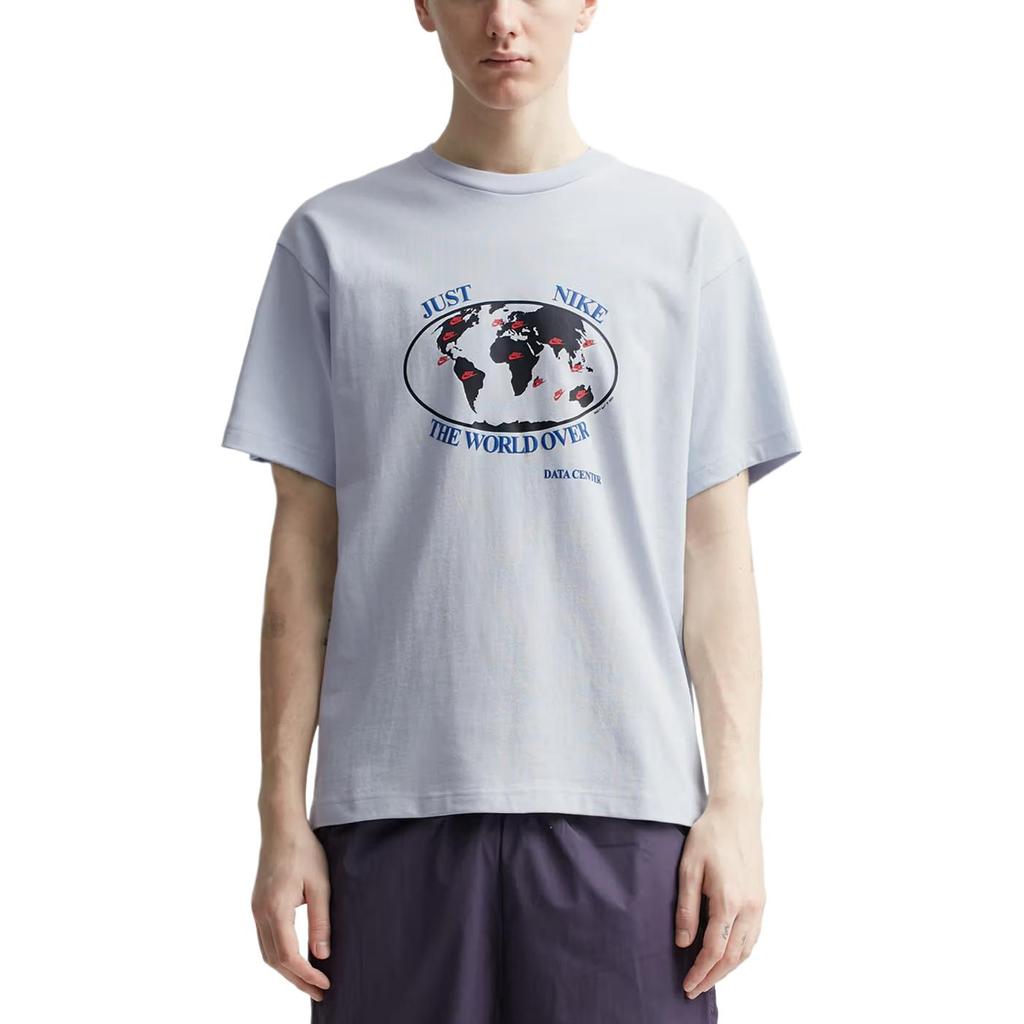 Nike Loose Fit Round Neck Drop Shoulder Letter Print T-Shirt Men Tops Light-Blue FB2750-085