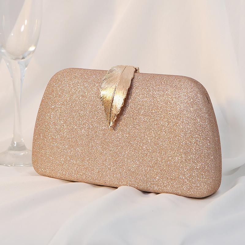 Новая сумка для ужина Металлическая сумка-коробочка с листом Маленькая квадратная сумка Клатч для вечернего платья Маленькая сумка для рук Женская розового золота