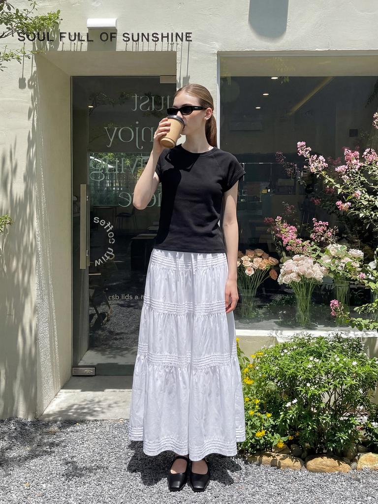 Stay With Me Pintuck Tiered Skirt_White
