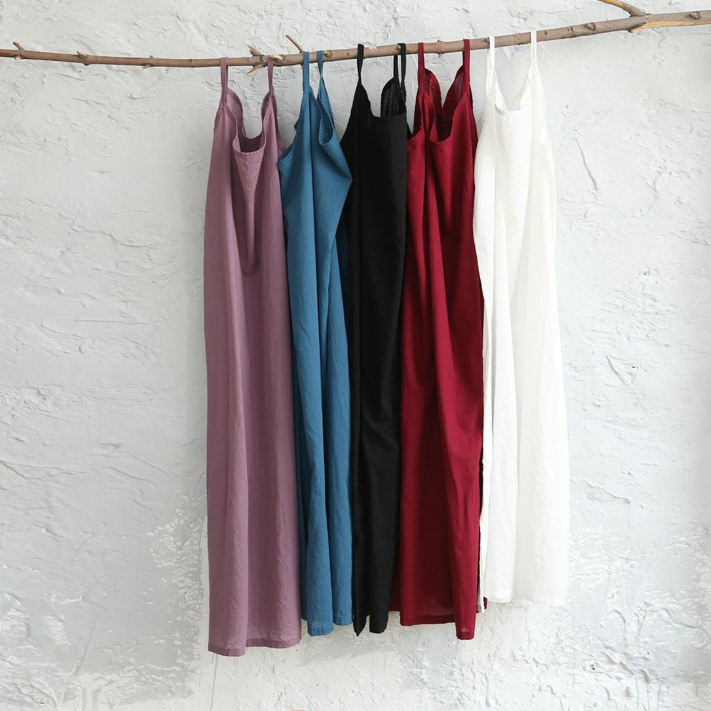 2024 Spring/Summer Cotton Linen Plus Size Women's Spaghetti Strap Long Dress - Solid Color, Loose, Versatile, Literary Style.