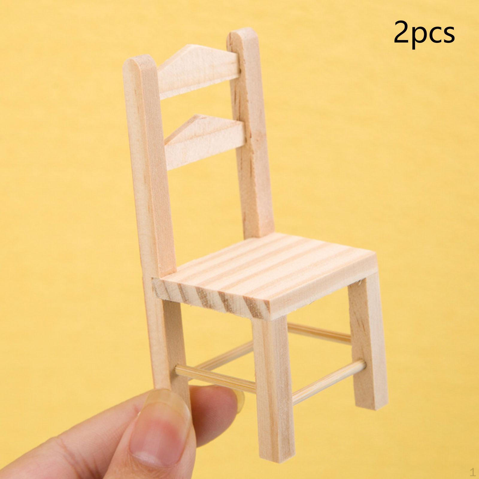 

2Pcs 1/12 Scale Dollhouse Chair Pretend Play Toy Wood Furniture Model Mini for BJD Doll Parts
