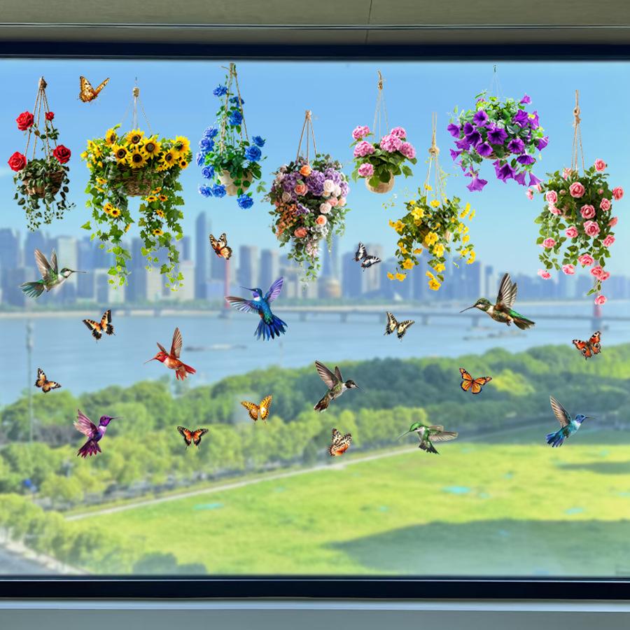 

Electrostatic Stickers for Sunflower Flower Basket Butterfly Magpie on the Glass Wall Door Window Home Decoration Beautify Rooms 40x60CM