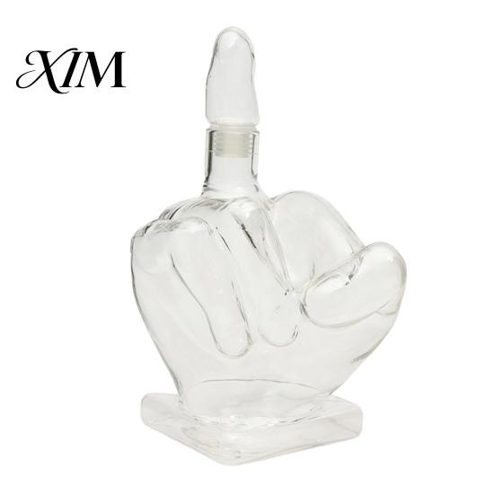 Artistic Table Centerpiece Middle Finger Whiskey Decanter, 1000ml Glass Fist Dispenser with Stopper, Luxury Liquor Decanter Unique Hand Shape