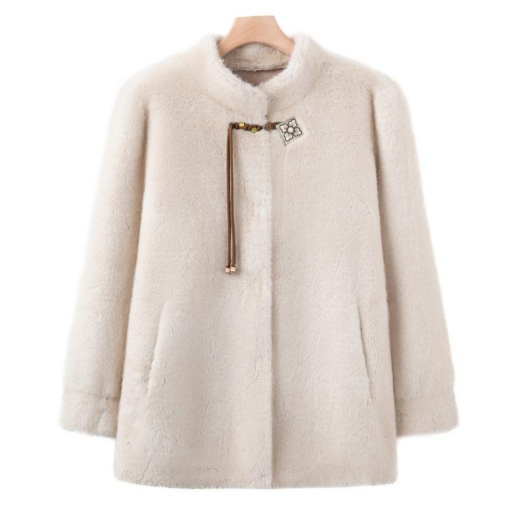 Dámský zimní kabát ze syntetické norkové kožešiny pro střední věk Módní matčin kožich pro střední věk a starší Bohatá manželka Top