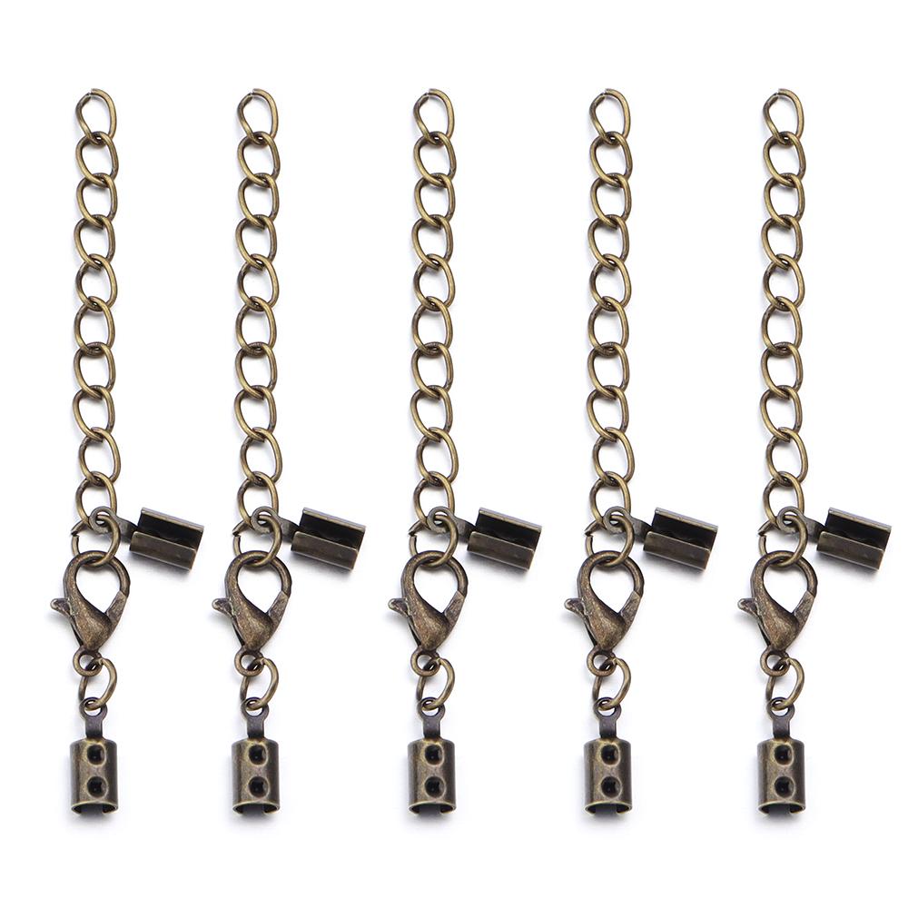 10pcs/Lot Copper Round Leather Cord Clips End Caps With Lobster Clasp Fit Leather Cord Connectors For DIY Jewelry Making Finding