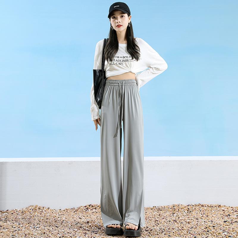 

Defensive Slit Wide-leg Pants for Women In Summer New High-waist Loose Slimming Quick-drying Casual Cool Pants XL серый