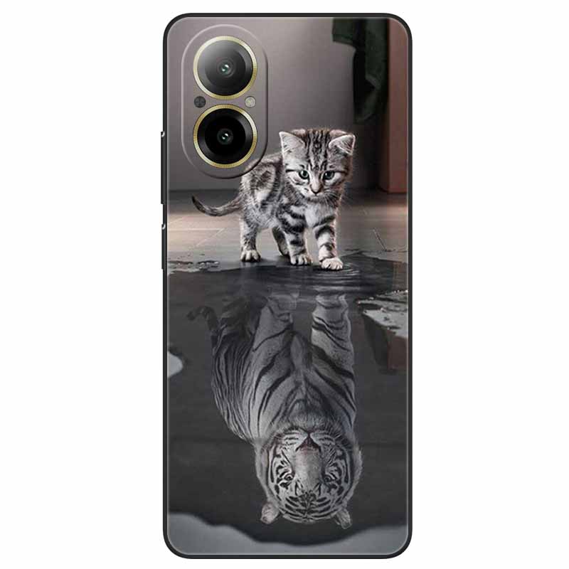 For Realme C67 4G Case Animals Painted Black TPU Silicone Soft Bumpers for RealmeC67 4G C 67 RMX3890 Phone Covers Wolf Cool Bags