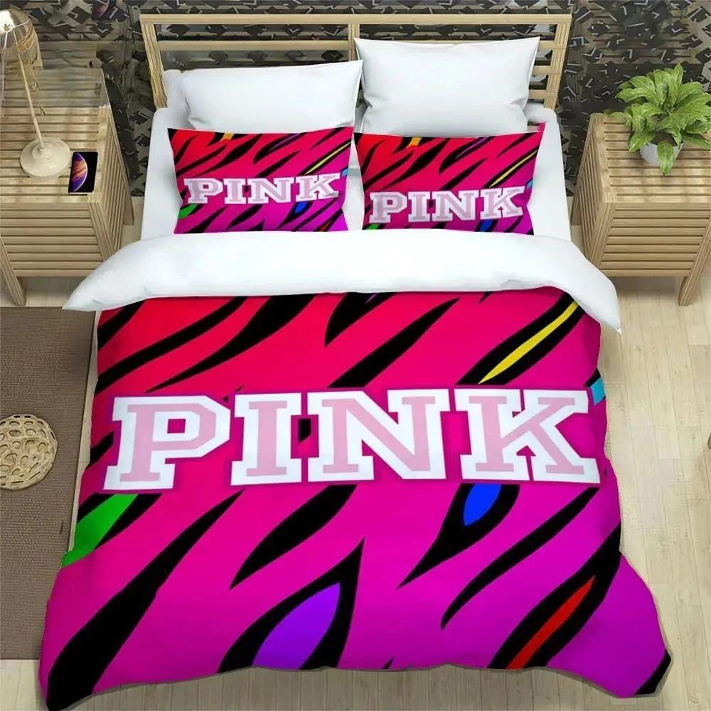 Exquisite 3D Letter Cartoon Secret Wallpaper Pink Digital Printing Bedding Set Duvet Cover Comforter Bed Boys Girls Gift