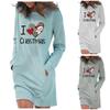 Women's Casual Solid Color Long Sleeve Round Neck Pocket Dress Merry Christmas