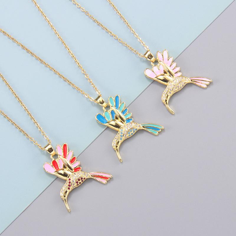 Light Luxury Zircon Owl Kingfisher Pendant Necklace Stainless Steel New Design Bird Choker Jewelry Party Gifts For Women Girls