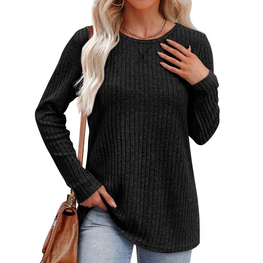 Moletons para mulheres Pullover Casual Gola redonda Malha Cor sólida Tops