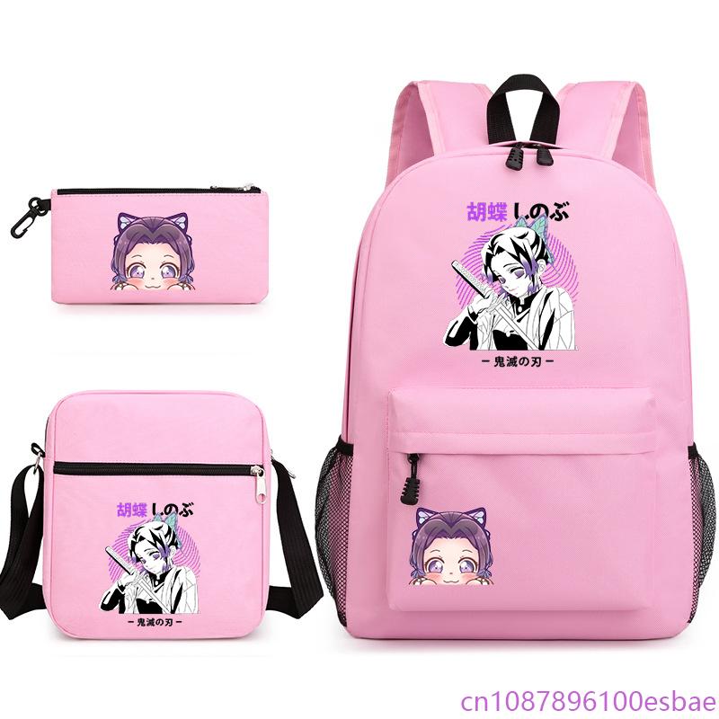 Set Zaino 3 Pezzi per Ragazze Anime Kochou Shinobu Zaino in Oxford Borsa a Tracolla e Astuccio