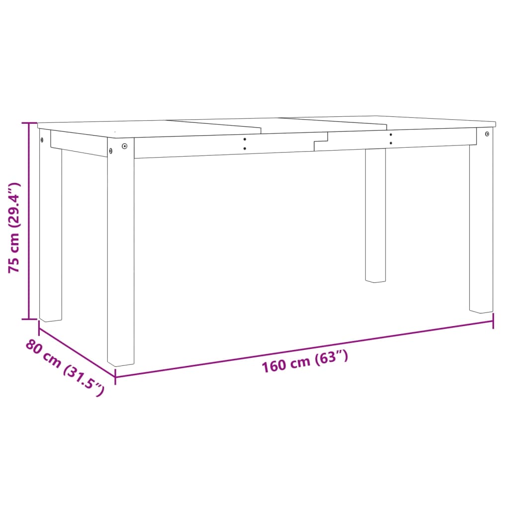 Vidaxl Panama Dining Table, Grey, 160X80X75 Cm, Pine Wood
