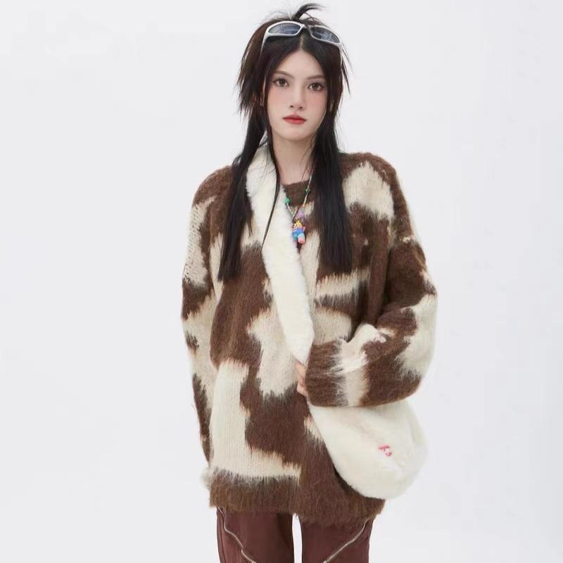 Fashion Loose Pullover Knitted Sweater Women Autumn Outfit Long Sleeve Retro Chic Woman Knitwears Tops Elegant Round Neck Soft Warm Sweaters 24950