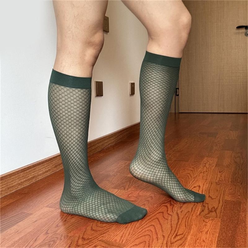 Men Thin Business Dress Socks Stretchy Nylon Sheer Knee Highs Dress Socks Over the Calf Dress Socks Sheer Casual Socks
