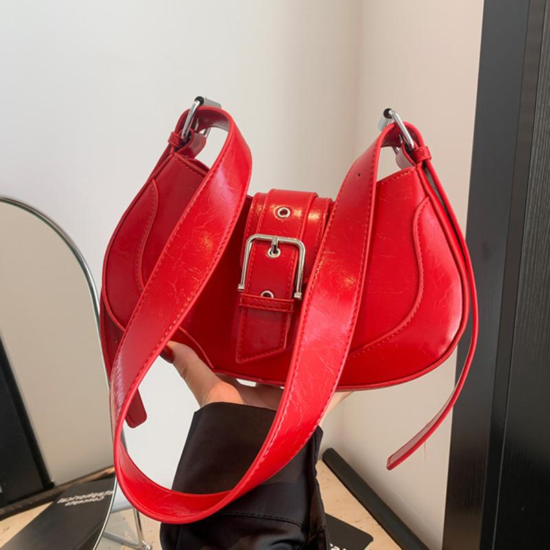 Vintage PU Leather Armpit Bag for Women Shoulder Bag Chic Red Blue Underarm Bag High Quality Solid Classic Handbag