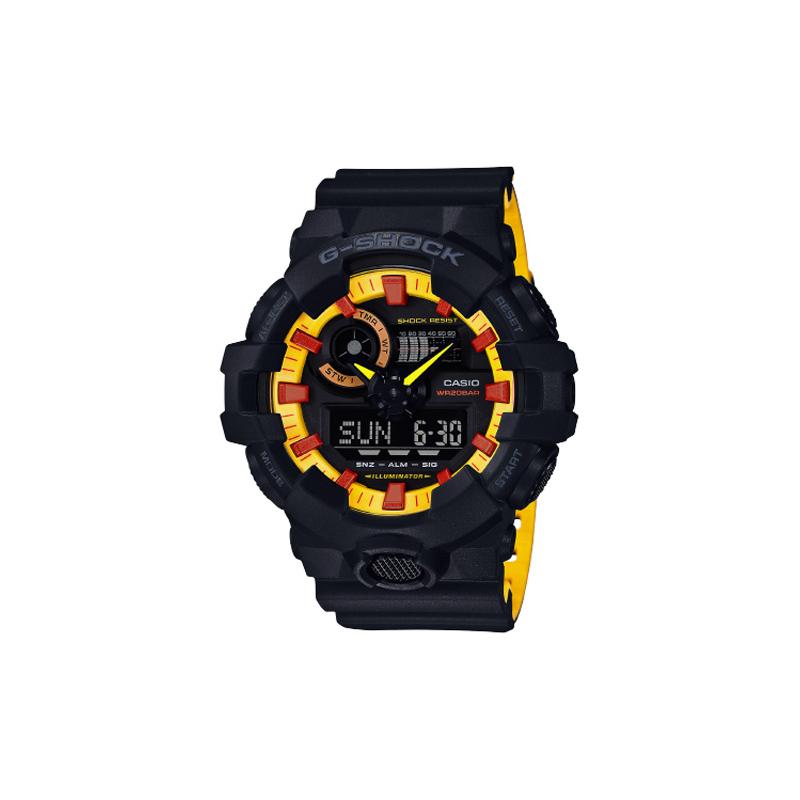 

Casio LCD/pointer dual display series bright yellow gradient five-year power supply 200 meters waterproof quartz movement resin GA-700BY-1A-person чёрный