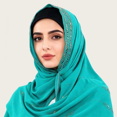Elegant Chiffon Scarf Women Ethnic Inspired Head Wrap Long Square Style With Rhinestone Embellishment Lightweight Accessory