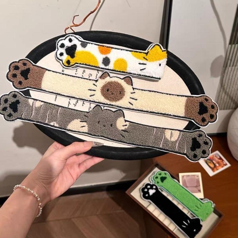Soft Cute Cartoon Hug Cat Long Strip Headband Cute Fluffy Hair Bang Patch Self-Adhesive Reusable Hair Accessory