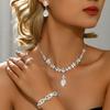 Bridal Wedding Waterdrop Color Diamond Necklace Earrings Bracelet Ring 4-piece Set Party Banquet Full Set Jewelry