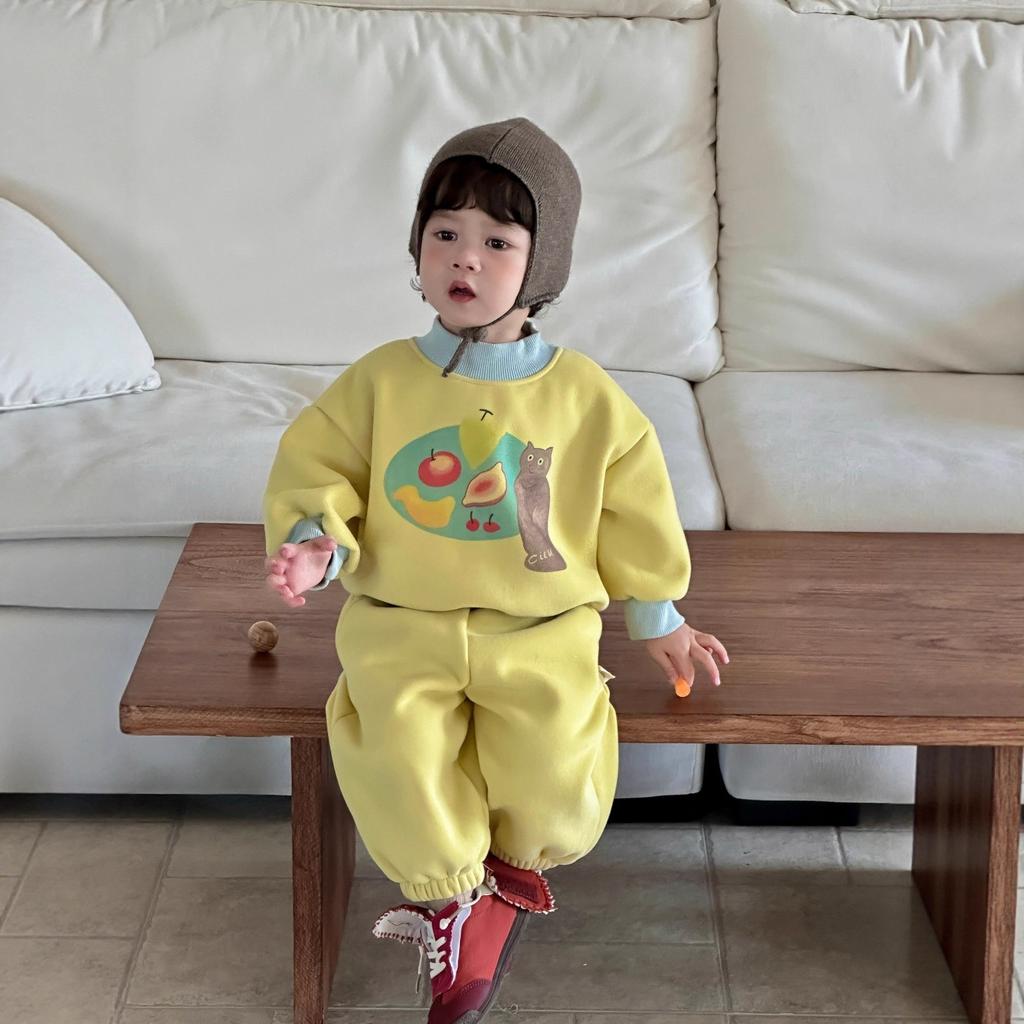 Boys' winter thickened suit New children's clothing baby winter clothing children's autumn and winter velvet sports suit