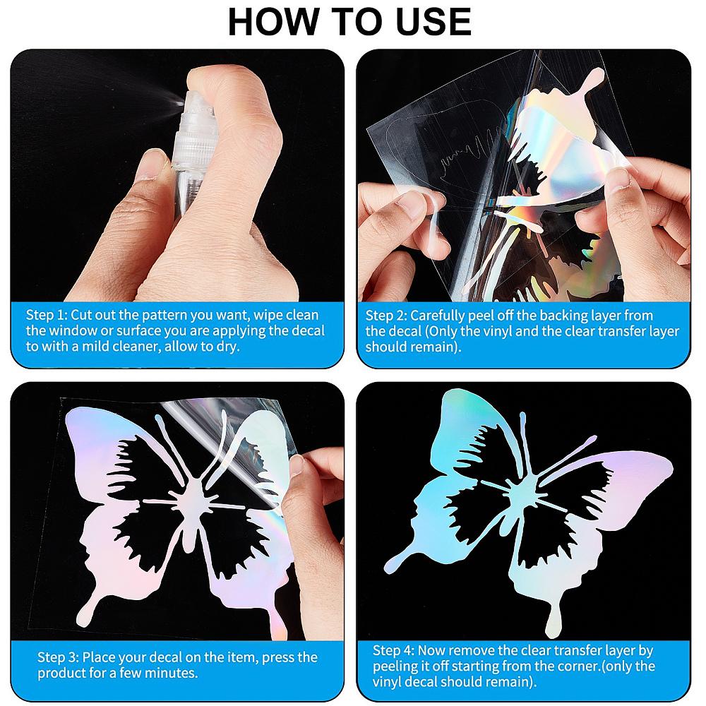 8 Sheets 4 Style Infinity Heart & Butterfly Laser Style Plastic Adhesive Car Stickers Waterproof Window Decals for Car Wall Decoration Colorful