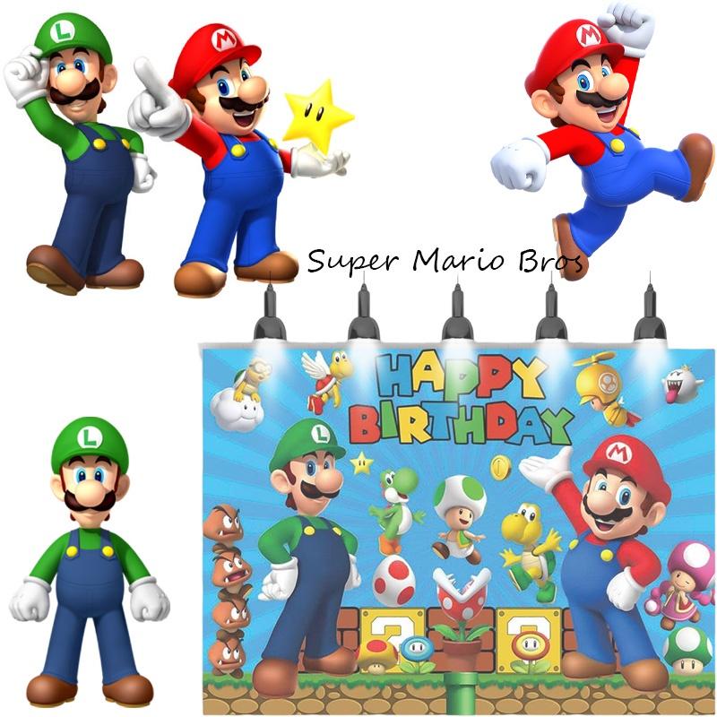 Super Mario Bros. Thema 3d Achtergrond Voor Kinderverjaardagsfeest Mario En Luigi