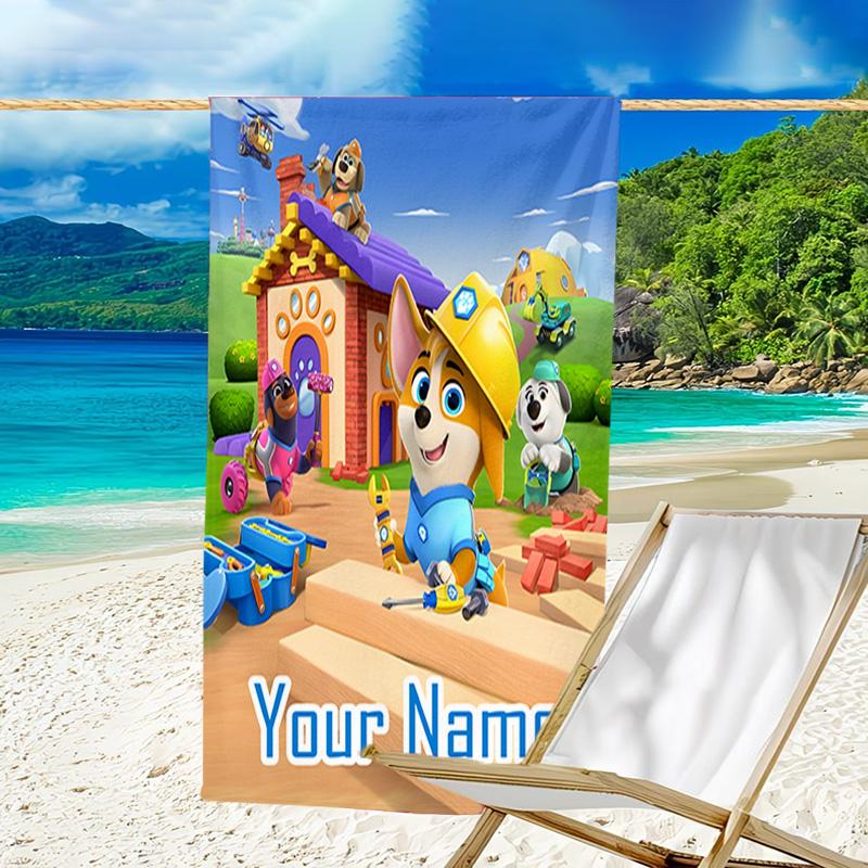1pc Pupstruction Beach Towel with Custom Name, Beach/Swimming/Bath/Picnic/Camping Towel, Suitable for Seaside Beaches