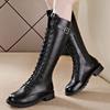 Mais bottes Martin au genou pour femmes 2025 hiver nouvelles bottes simples velours étudiant longues bottes fines à lacets version coréenne bottes pour femmes