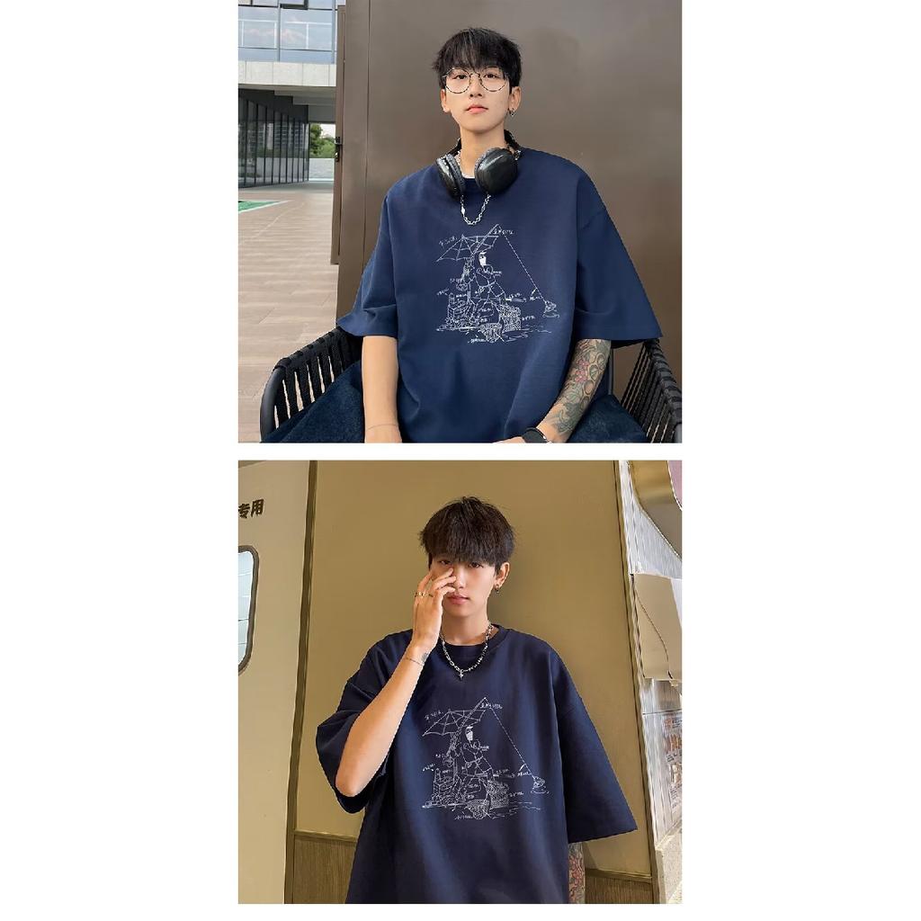 Men'S Trendy Letter Round Neck Printed Short Sleeved T-Shirt For Summer Ins Loose Casual Top