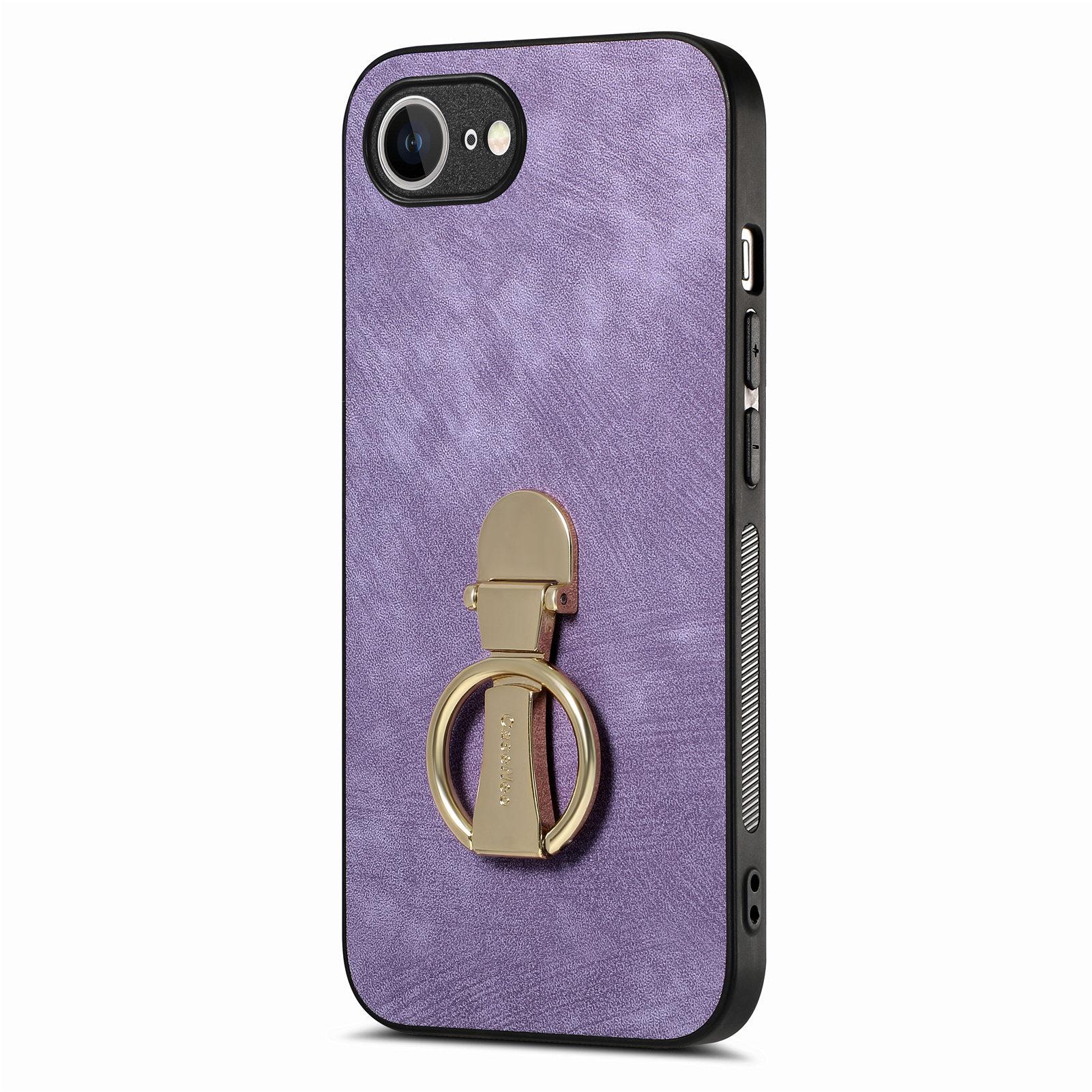 

For iPhone 16e Case Folding Kickstand Retro Leather Back Phone Cover Purple