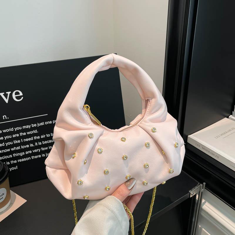 Vintage Rivet Design PU Shoulder Bags for Women Solid Color Ladies Chain Crossbody Bag Simple Girls Hobos Handbags Phe Clutch