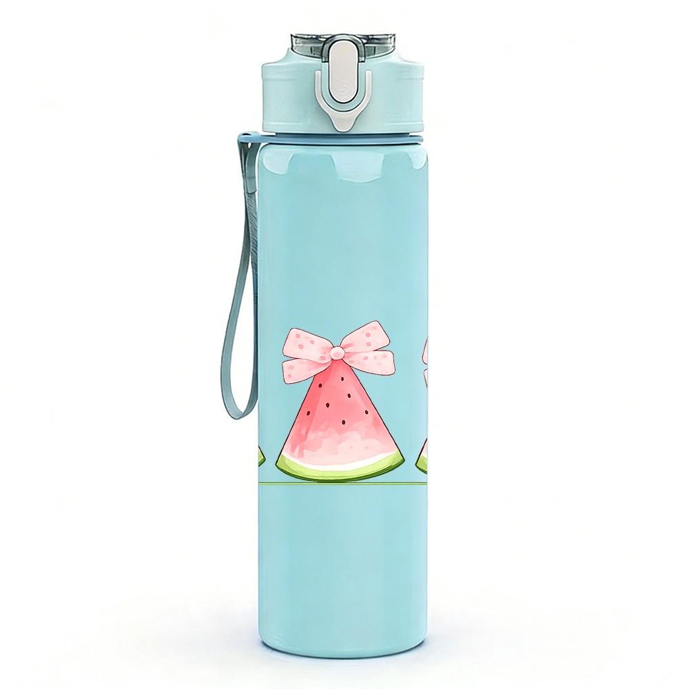 1PC Watermelon Slice Summer Fruit Print 750ml Color Plastic Sports Water Bottle Leakproof Flip Straw Lid Suitable for Sports Office Home Use