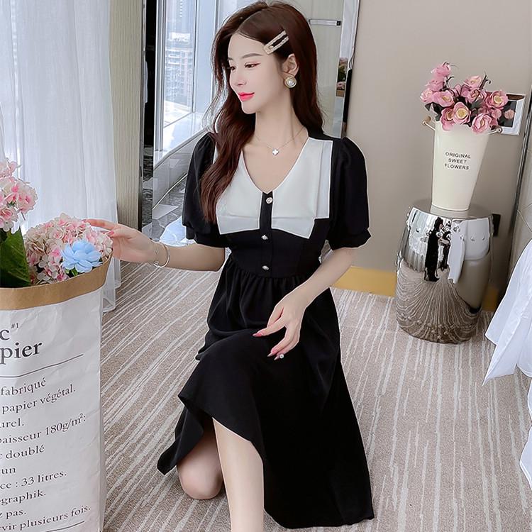 2025 Retro French Tea Dress: Waist-Covering Japanese Style, Fresh Short-Sleeved Long Dress