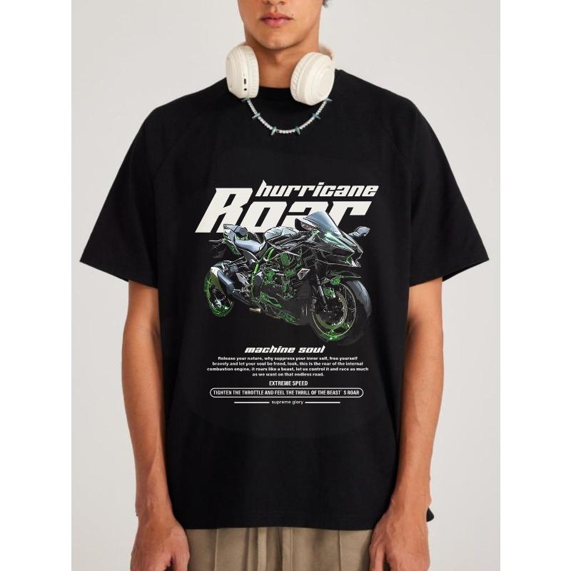 Men's Short Sleeve T-Shirt Black Motorcycle Hurricane Roar Machine Soul Graphic Print Casual Streetwear for Bikers and Motorbike Enthusiasts