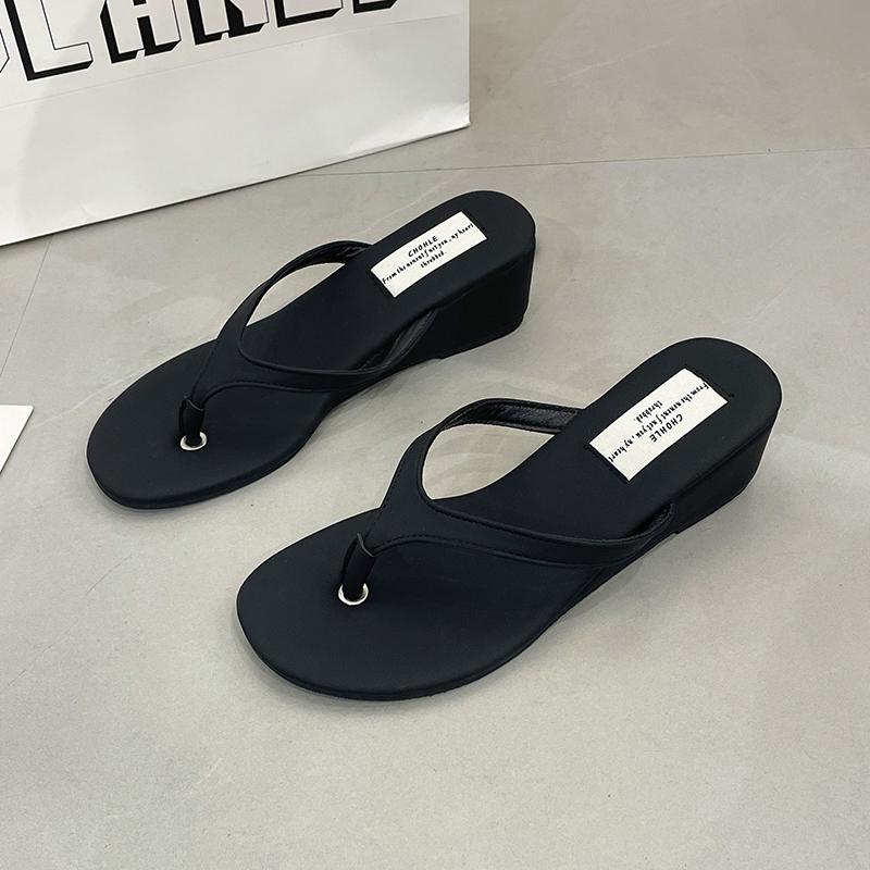 Fashion Women Wedges Slippers Heeled Sandals Casual Flip Flops Flats Shoes Woman 2025 Trend Summer Pumps Shallow Clip Toe Slides Mujer