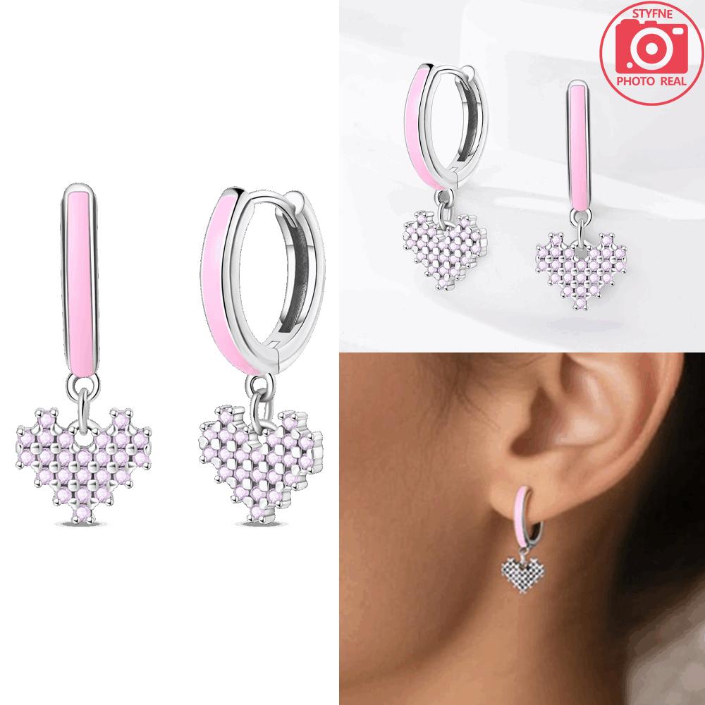 

Earrings 925 Silver Pink Butterfly Earrings Heart Zircon Stones Women Fine Gifts Earrings Jewelry Women s Accessories
