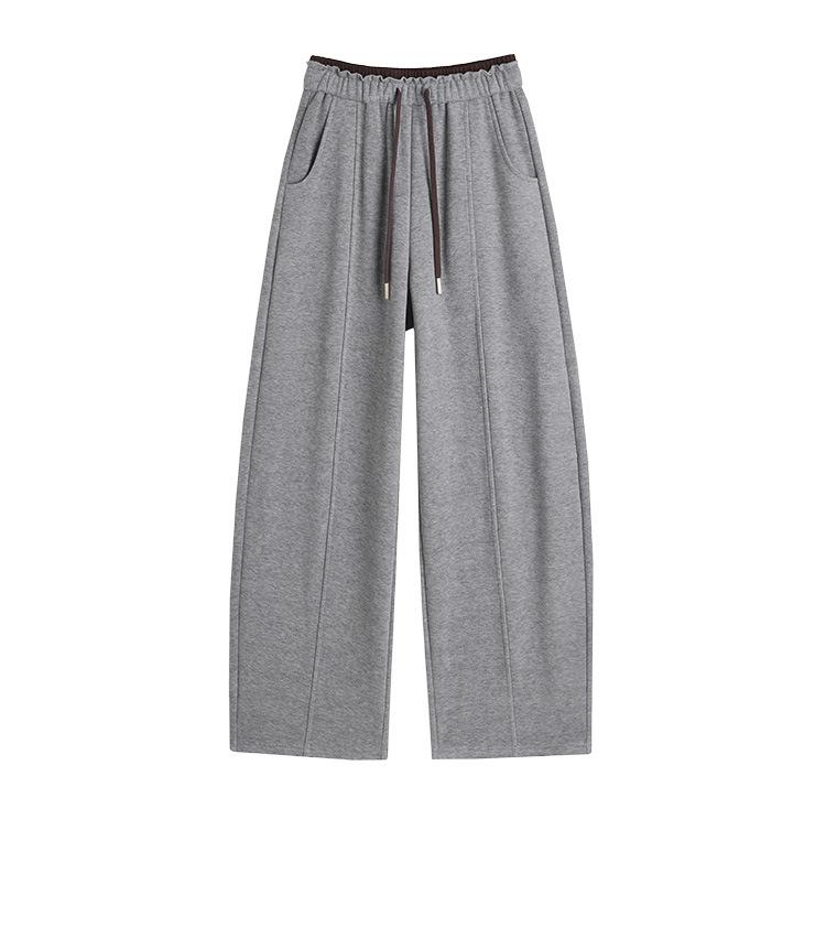 Women's Drawstring Wide Leg Pants Solid Color Casual Loose Fit Trousers