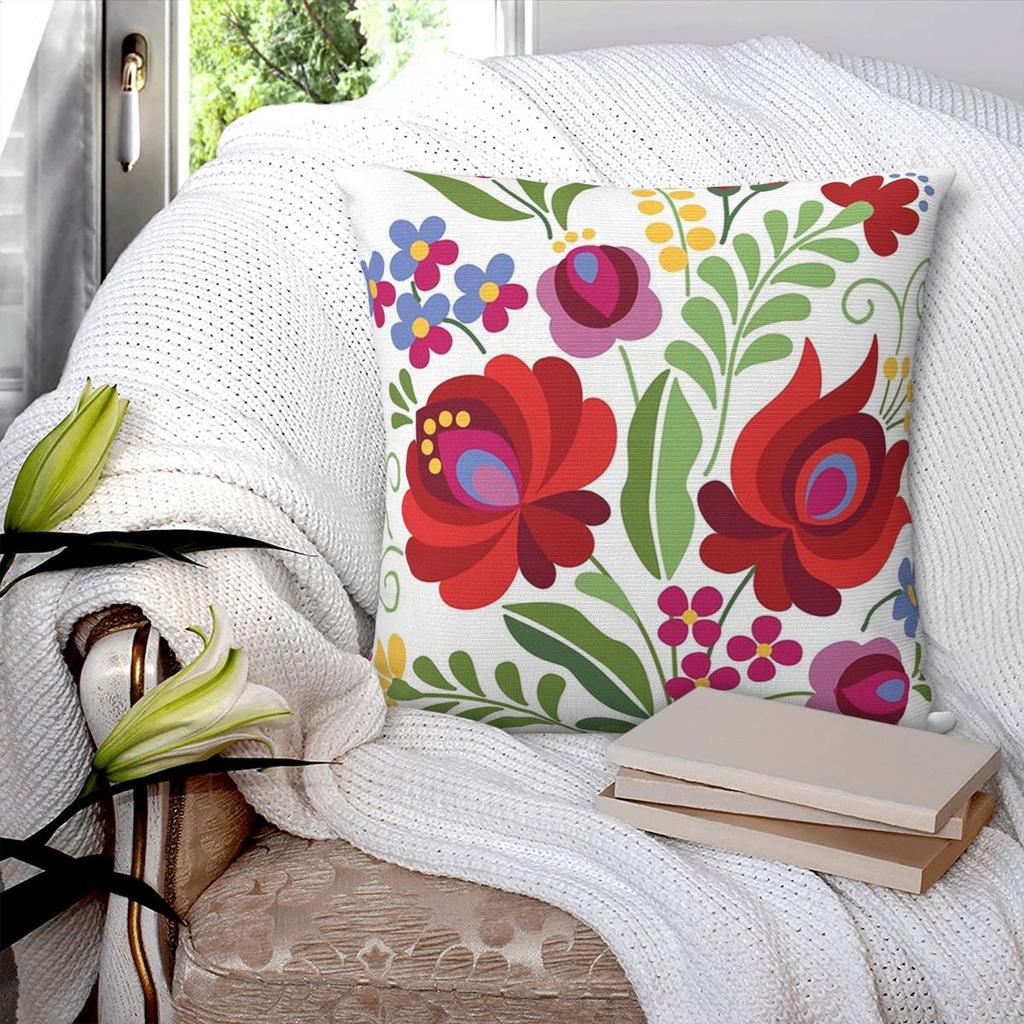 Hungarian Folk Design Red Peppers Square Pillowcase Pillow Cover Cushion Zip Decorative Comfort Throw Pillow for Home Car