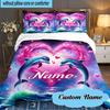 Custom Name 3PCS Love Dolphins Heart Bedding Set Including 1pc Duvet Cover And 2pcs Pillowcases for Bedroom, Dormitory Gift Home Decor
