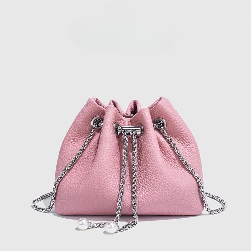 Women'S Leather Link Tassel Cloud Bag Drawstring Trend Design Shoulder Messenger Bag