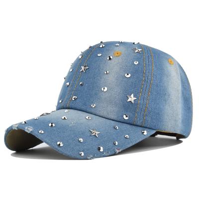 Denim Baseballkappe Damen Gewaschener Hut Vintage Nieten Stern Sonnenschutz Snapback Hüte Für Damen Herren Paar Sommer Sonnenhut Outdoor Freizeit