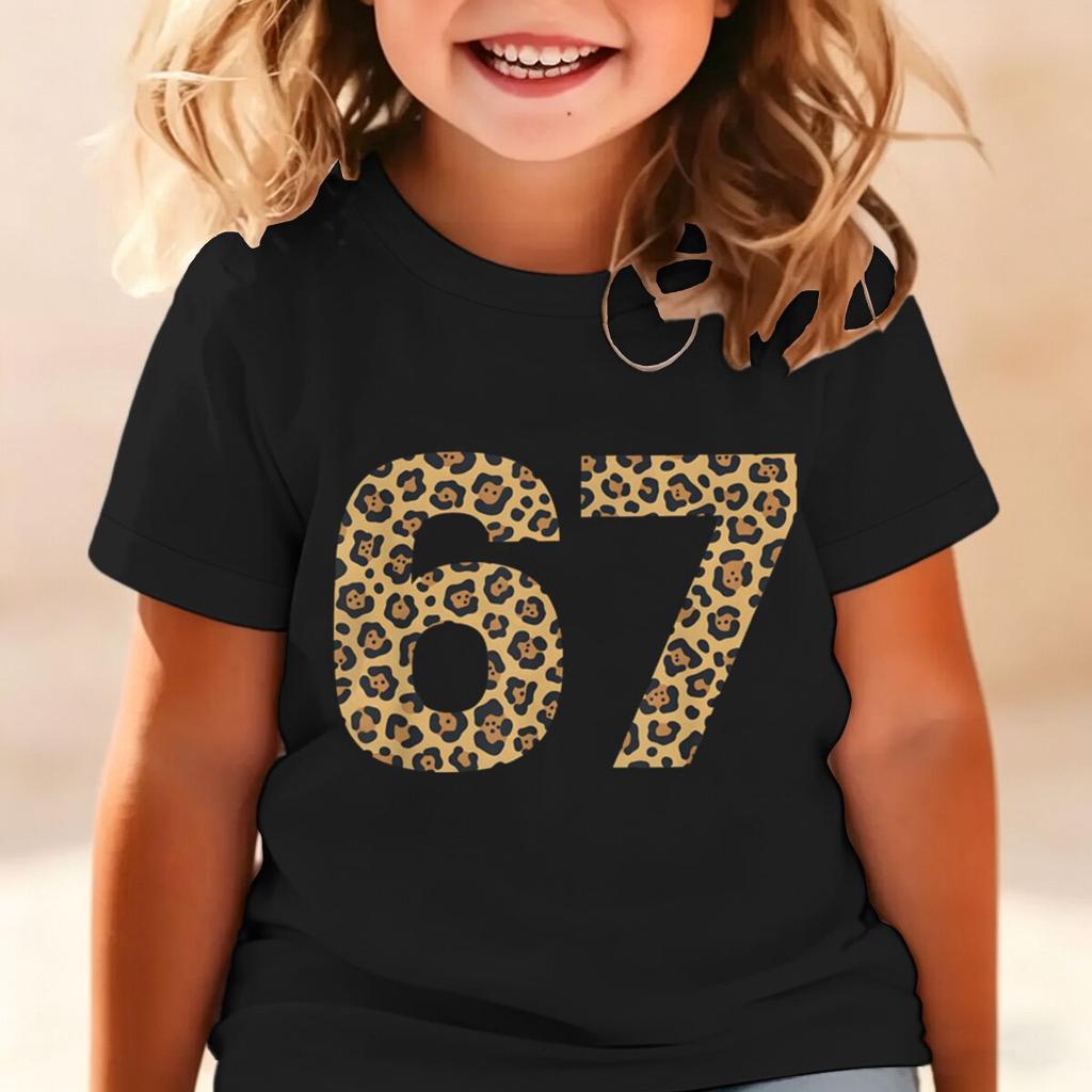 6 7 Six Seven Leopard Creative Print Tshirt Soft Breathable for Daily Outdoor Casual Wear Funny Gift Cotton Tee Girl Clothing