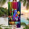 Rainbow Friends Beach Towel, Personalized Custom Text, Quick Dry Soft Large Towel For Swimming Pool Travel