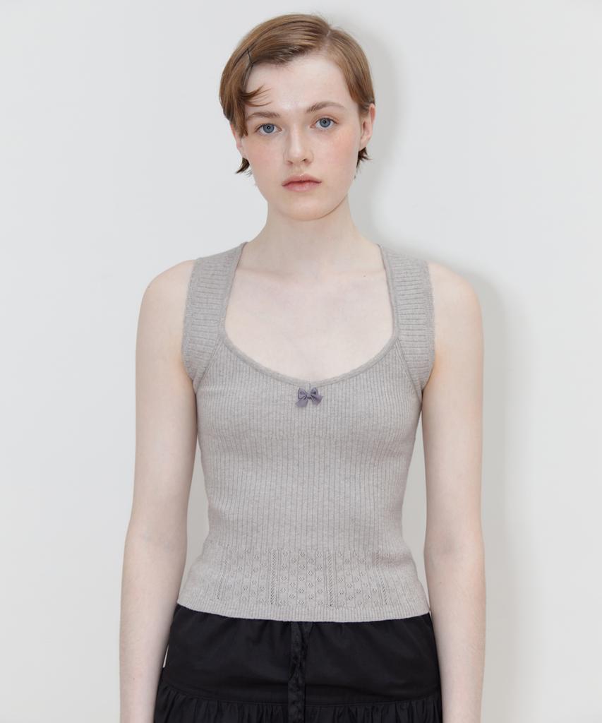 SINOON Scallop Punching Knit Sleeveless (Grey)