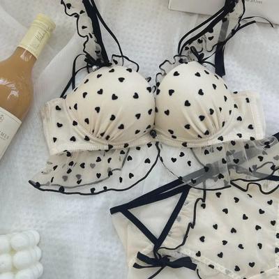 Set de sutien drăguț pentru fetiță japoneză cu buline: Fără sârmă, Sexy și cu susținere pentru piepturi mici