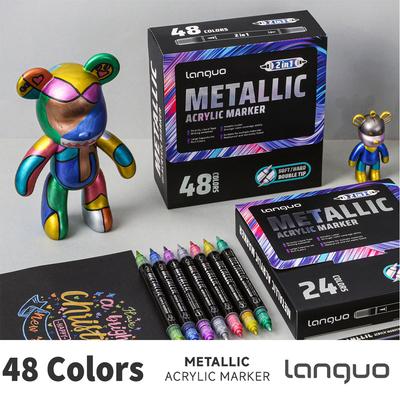 12/24/48Color LanGuo Dual Tip Acrylic Paint Marker Set for Beginner Professional Artist Drawing Pens Student School Supplies