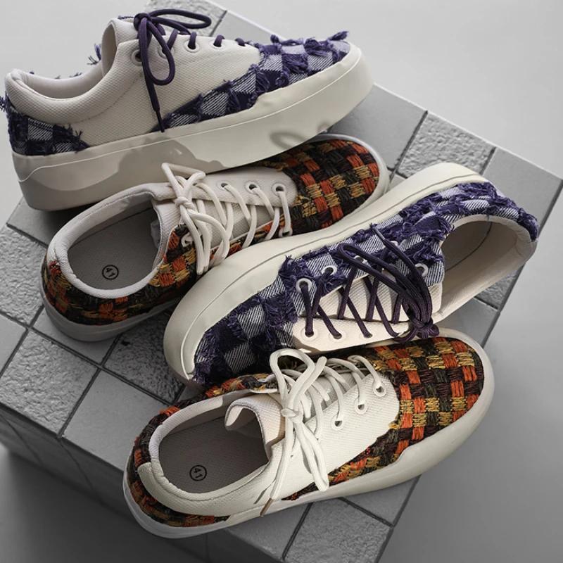 2024 Spring New Men's Shoes Pair Pair Shoes Casual Board Shoes Lace Fringe Denim Wear-resistant Anti-slip Low-top Flat Shoes