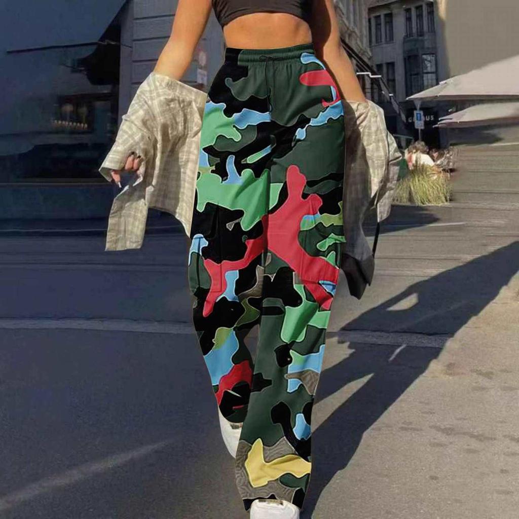 Trendy Uformell Streetwear for kvinner Baggy Cargo-bukser med lommer Bukser med brede ben Løse kjeledresser Lange bukser